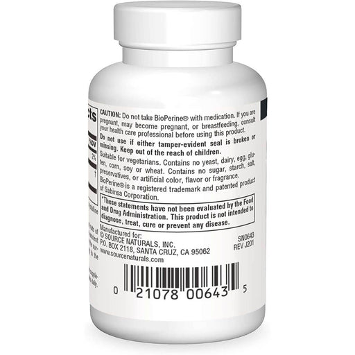 Source Naturals Bioperine 10mg 60 Tablets - Brain & Memory at MySupplementShop by Source Naturals