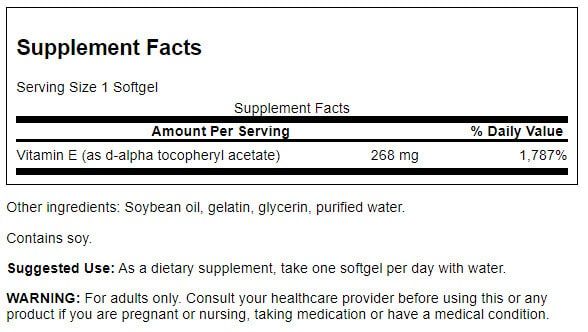 Swanson Natural Vitamin E Natural 400iu (268 mg) 250 Softgels at MySupplementShop.co.uk