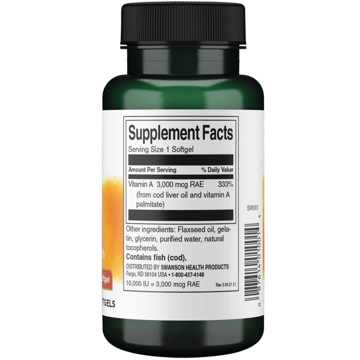 Swanson Vitamin A 10,000iu (3,000mcg) 250 Softgels | Premium Supplements at MYSUPPLEMENTSHOP