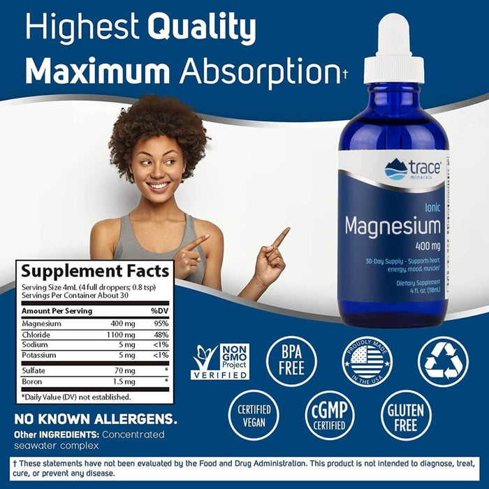 Trace Minerals Ionic Magnesium 400mg 4 fl oz | Premium Supplements at MYSUPPLEMENTSHOP