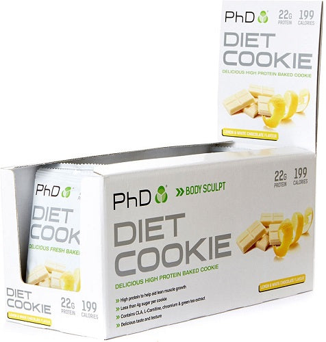 PhD Diet Cookie, Lemon & White Chocolate - 12 cookies | High-Quality Vegetarian | MySupplementShop.co.uk