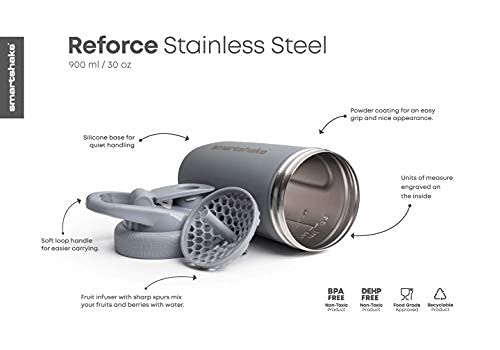 SmartShake Reforce Steel Shaker 900ml Grey - Accessories at MySupplementShop by SmartShake