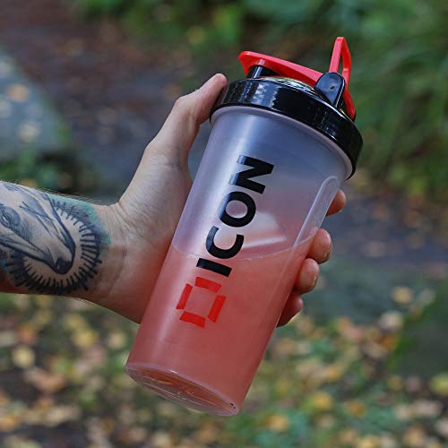 ICON Nutrition Classic Protein Shaker Bottle 600ml Protein Shaker (Clear/Black (Red Cap)) | High-Quality Water Bottles | MySupplementShop.co.uk