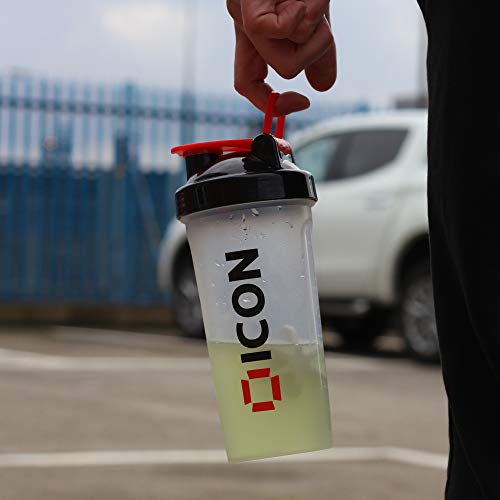 ICON Nutrition Classic Protein Shaker Bottle 600ml Protein Shaker (Clear/Black (Red Cap)) | High-Quality Water Bottles | MySupplementShop.co.uk