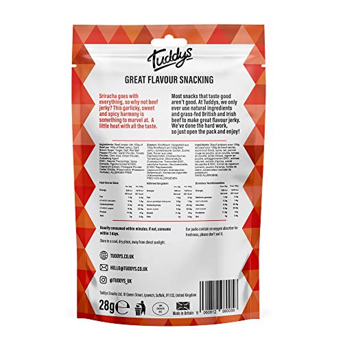 Tuddys Snacks Beef Jerky 12x28g Sriracha - Sports Nutrition at MySupplementShop by Tuddys Snacks