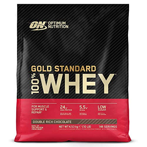 Optimum Nutrition Gold Standard Whey Protein Powder Muscle Building Supplements With Glutamine and Amino Acids Double Rich Chocolate 146 Servings 4.53 kg Packaging May Vary | High-Quality Sports Nutrition | MySupplementShop.co.uk