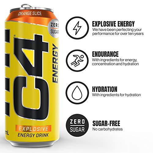 C4 Energy Drink 12x500ml (Orange Slice) | High-Quality Energy Drinks | MySupplementShop.co.uk