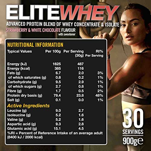 VOW Nutrition Elite Whey Protein 900g Whey Isolate Whey Concentrate 30 Servings Premium Whey Protein with Naturally Occurring BCAAs Informed Sports Approved (Strawberry & White Chocolate) | High-Quality Whey Proteins | MySupplementShop.co.uk