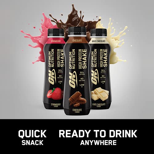 Optimum Nutrition ON High Protein Shake Bottles Ready To Drink Post Workout Snack Low Fat and No Added Sugar Muscle Growth and Support Strawberry 10 Shakes 10x330ml | High-Quality Diet Shakes | MySupplementShop.co.uk