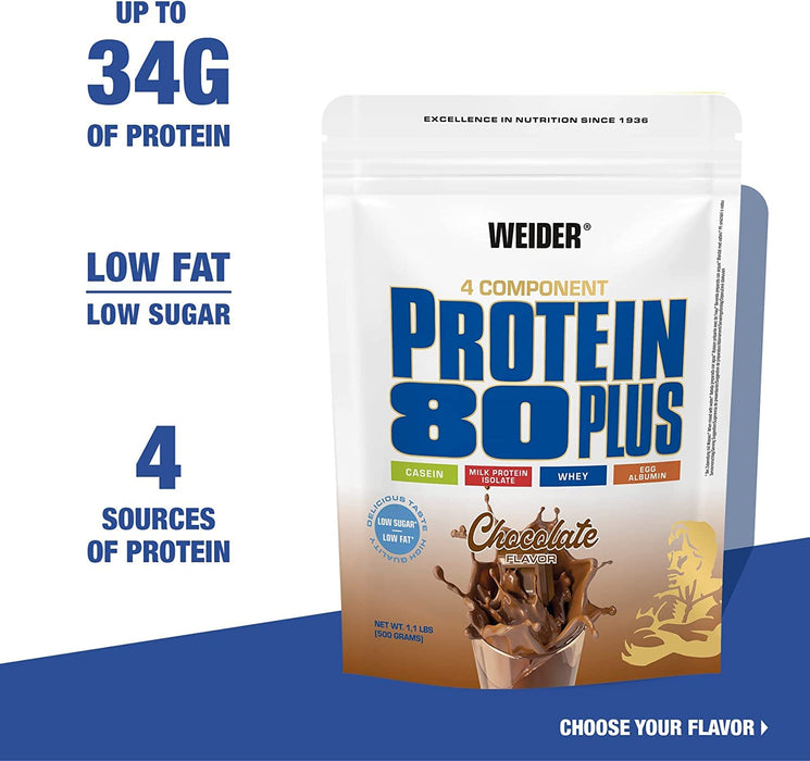 Weider Protein 80 Plus, Chocolate - 500 grams | High-Quality Protein | MySupplementShop.co.uk