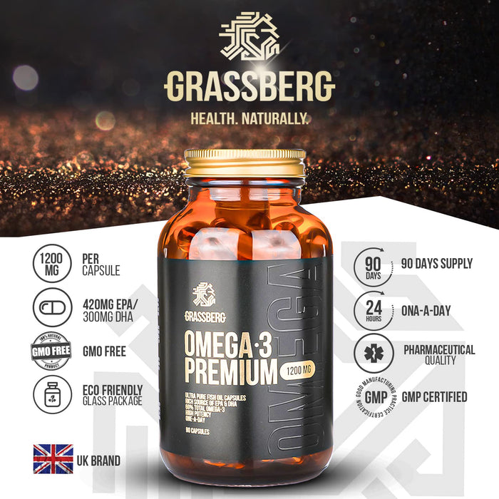 Grassberg Omega 3 Premium, 1200mg - 90 caps | High-Quality Sports Supplements | MySupplementShop.co.uk