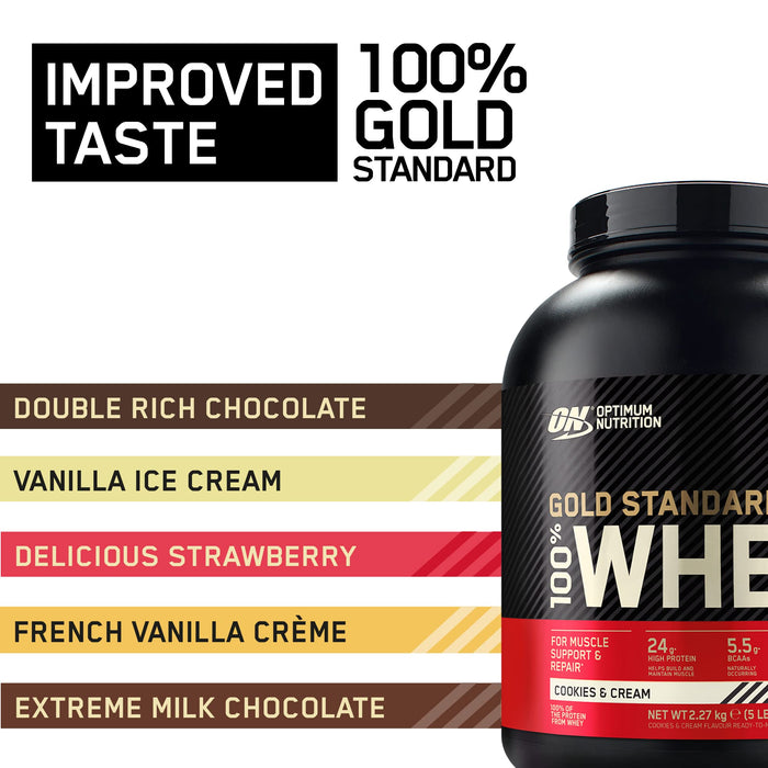 Optimum Nutrition Gold Standard 100% Whey, Cookies & Cream - 2270 grams | High-Quality Protein | MySupplementShop.co.uk