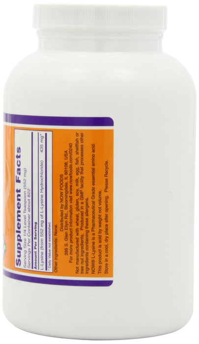 NOW Foods L-Lysine, 1000mg (Powder) - 454g | High-Quality Amino Acids | MySupplementShop.co.uk