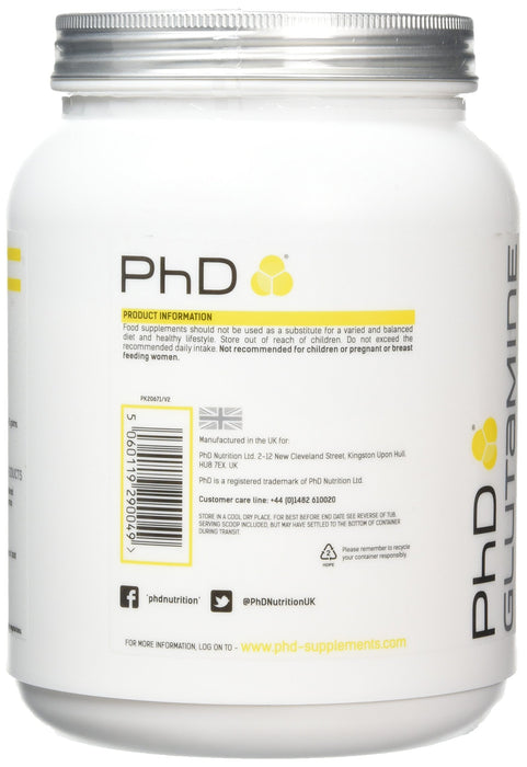 PhD L-Glutamine, Powder - 550 grams | High-Quality L-Glutamine, Glutamine | MySupplementShop.co.uk