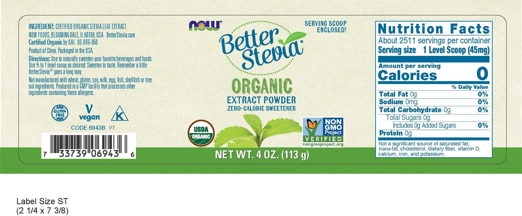 NOW Foods Better Stevia Extract Powder, Organic - 113g | High-Quality Stevia | MySupplementShop.co.uk