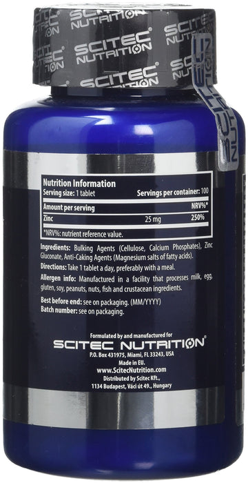 SciTec Zinc, 25mg - 100 tablets | High-Quality Vitamins & Minerals | MySupplementShop.co.uk