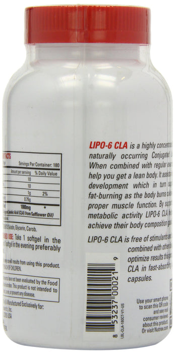 Nutrex Lipo-6 CLA - 180 softgels | High-Quality Omegas, EFAs, CLA, Oils | MySupplementShop.co.uk