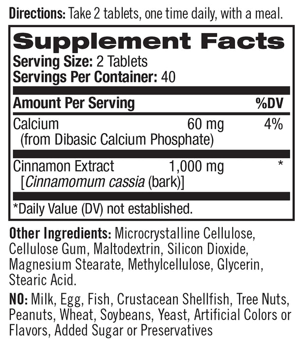 Natrol Cinnamon Extract, 1000mg - 80 tabs | High-Quality Health and Wellbeing | MySupplementShop.co.uk