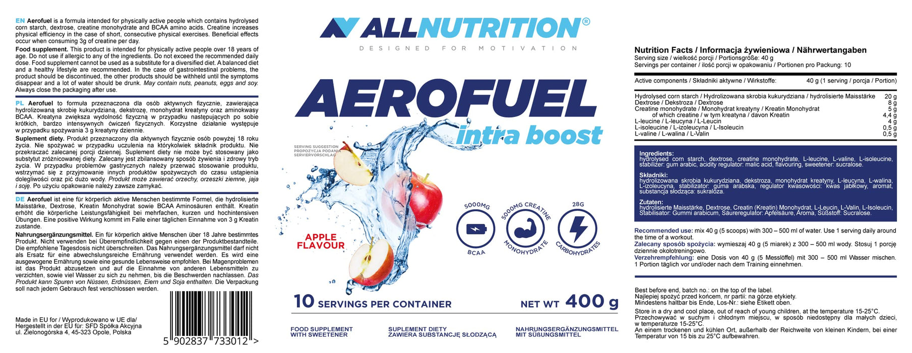 Allnutrition Aerofuel Intra Boost, Apple - 400 grams | High-Quality Amino Acids and BCAAs | MySupplementShop.co.uk