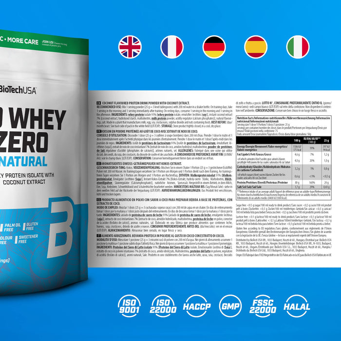 BioTechUSA Iso Whey Zero Natural, Coconut - 1816 grams | High-Quality Protein | MySupplementShop.co.uk