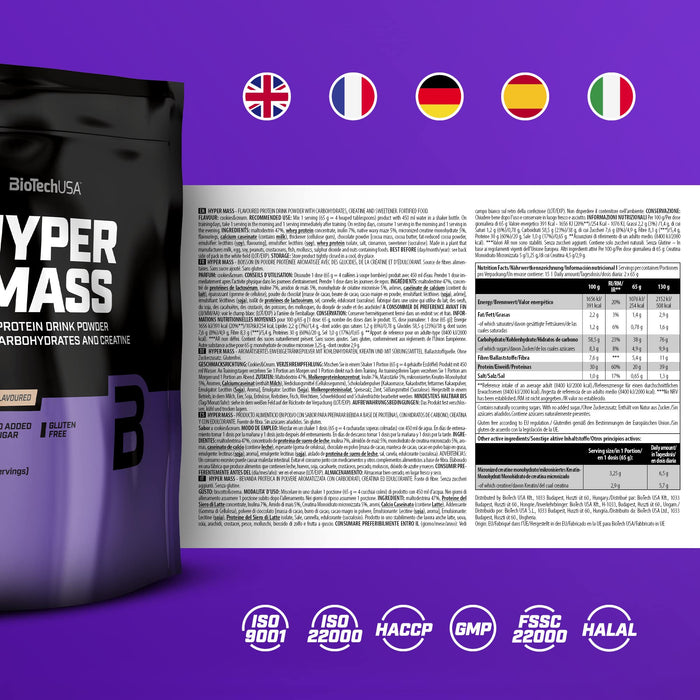 BioTechUSA Hyper Mass, Cookies & Cream - 1000 grams | High-Quality Weight Gainers & Carbs | MySupplementShop.co.uk