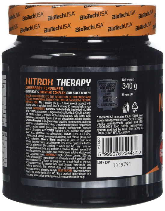 BioTechUSA Nitrox Therapy, Cranberry - 340 grams | High-Quality Pre & Post Workout | MySupplementShop.co.uk