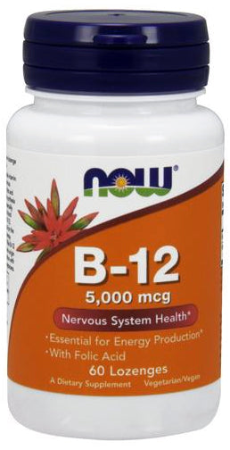NOW Foods Vitamin B-12 with Folic Acid, 5000mcg - 60 lozenges - Vitamins &amp; Minerals at MySupplementShop by NOW Foods