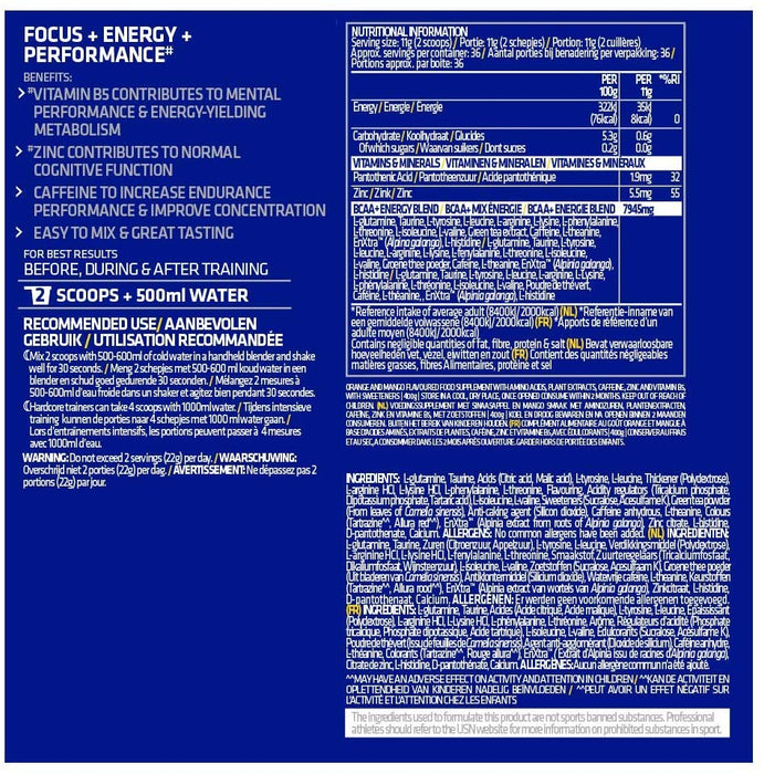 USN BCAA Power Punch Energy 400g (Caffeinated) - Sports Nutrition at MySupplementShop by USN