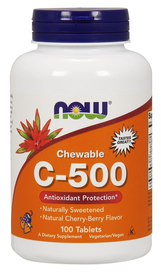 NOW Foods Vitamin C-500 Chewable, Cherry-Berry - 100 tabs | High-Quality Vitamins & Minerals | MySupplementShop.co.uk