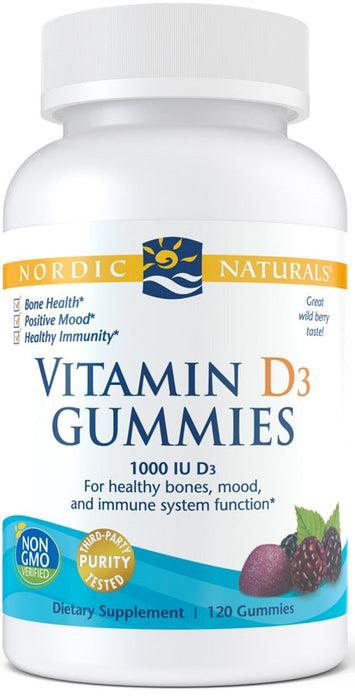 Nordic Naturals Vitamin D3 Gummies, 1000 IU Wild Berry - 120 gummies | High-Quality Sports Supplements | MySupplementShop.co.uk