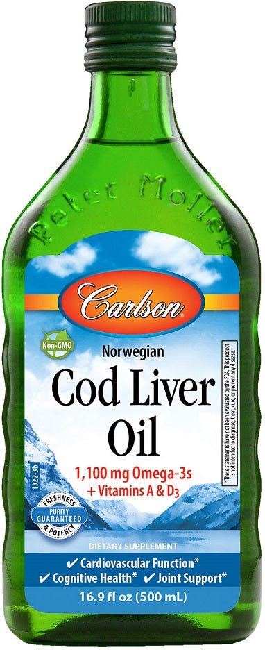 Carlson Labs Norwegian Cod Liver Oil, 1100mg Unflavored - 500 ml. | High-Quality Fish Oils | MySupplementShop.co.uk