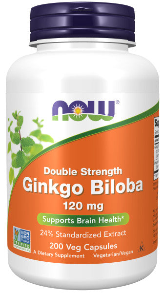 NOW Foods Ginkgo Biloba Double Strength, 120mg - 200 vcaps - Health and Wellbeing at MySupplementShop by NOW Foods