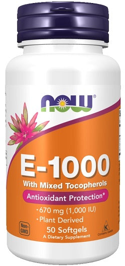 NOW Foods Vitamin E-1000 - Natural (Mixed Tocopherols) - 50 softgels | High-Quality Vitamins & Minerals | MySupplementShop.co.uk