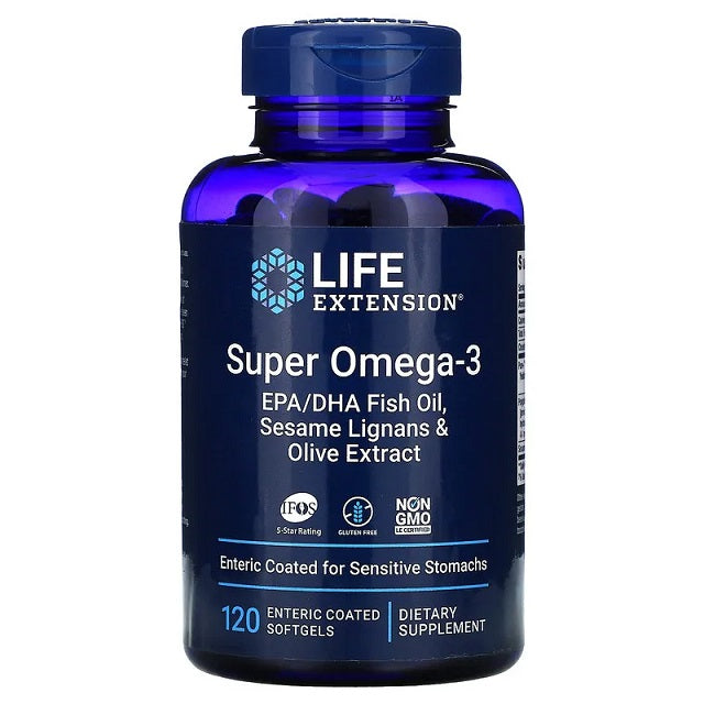 Life Extension Super Omega-3 EPA/DHA with Sesame Lignans & Olive Extract - 120 enteric coated softgels | High-Quality Omega-3 | MySupplementShop.co.uk