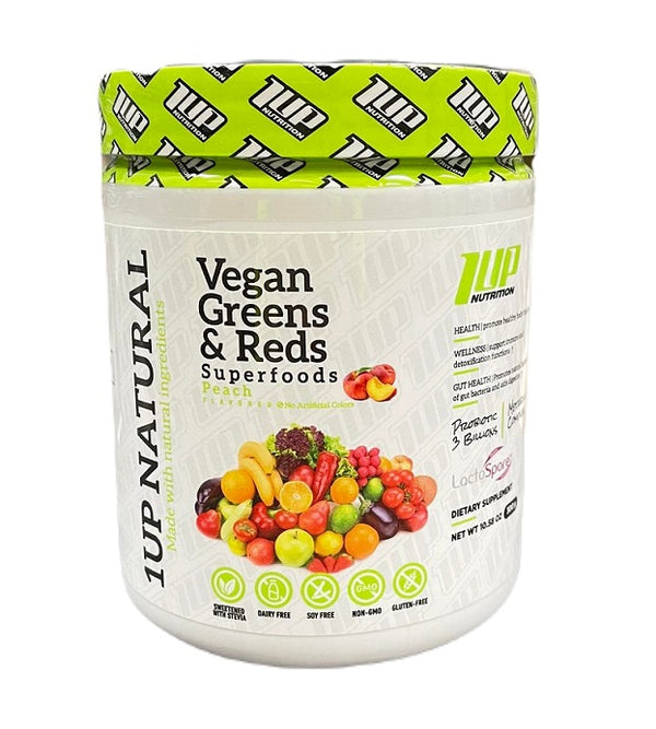 Vegan Greens & Reds Superfoods, Peach - 300g by 1Up Nutrition at MYSUPPLEMENTSHOP.co.uk