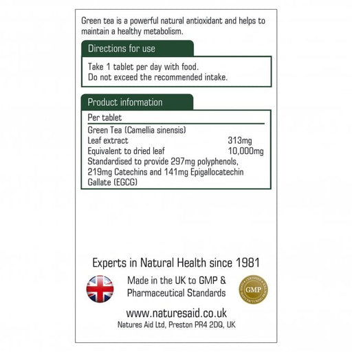 Natures Aid Green Tea 10000mg 60 Tablets | High-Quality Vitamins & Supplements | MySupplementShop.co.uk